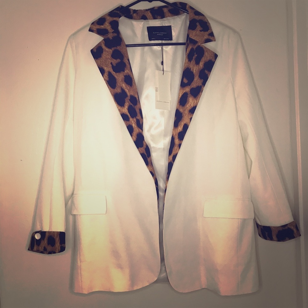 Alpha & Omega white and cheetah blazer